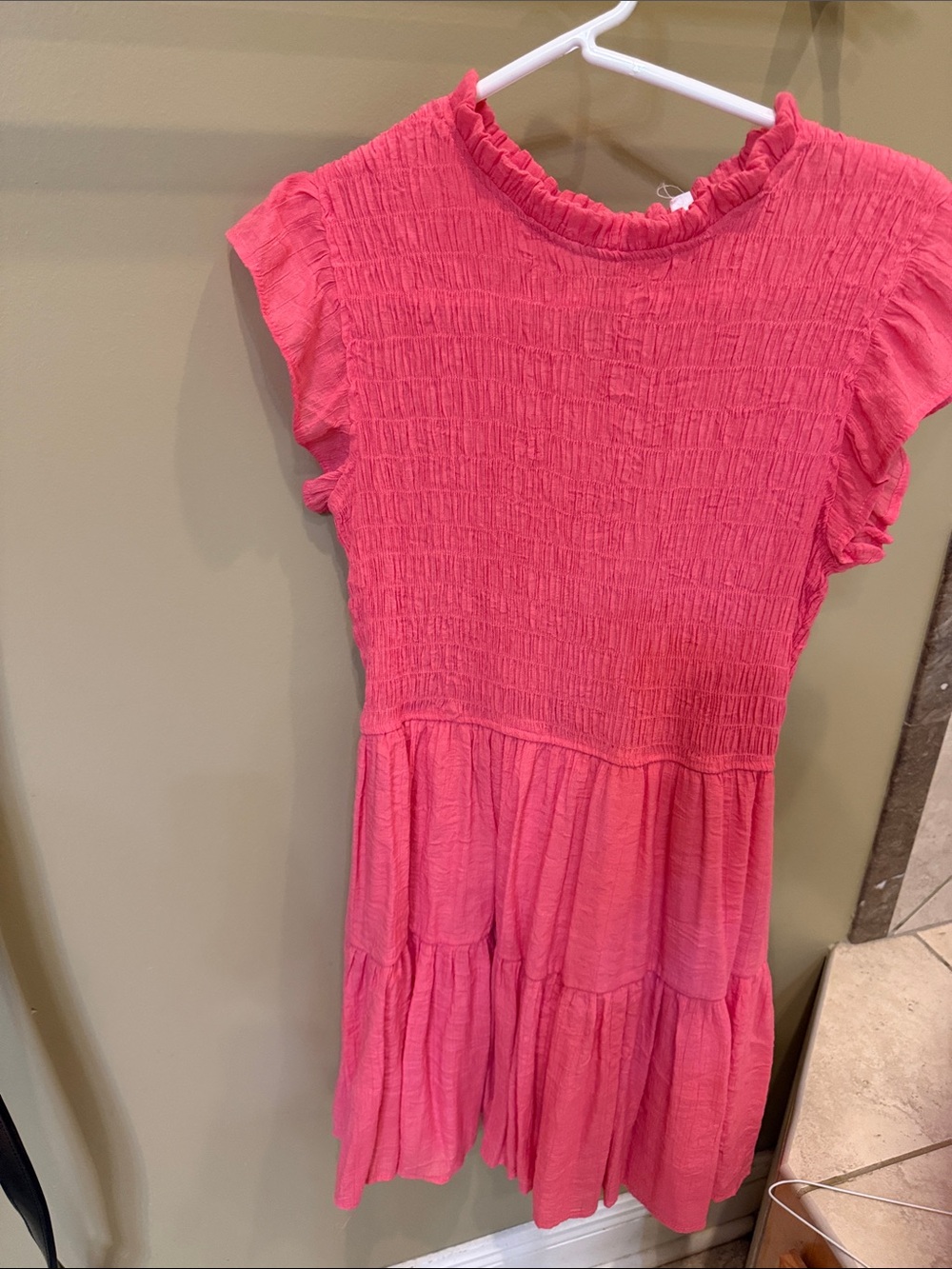 mine Bright peach color Smocked Tiered Midi Dress